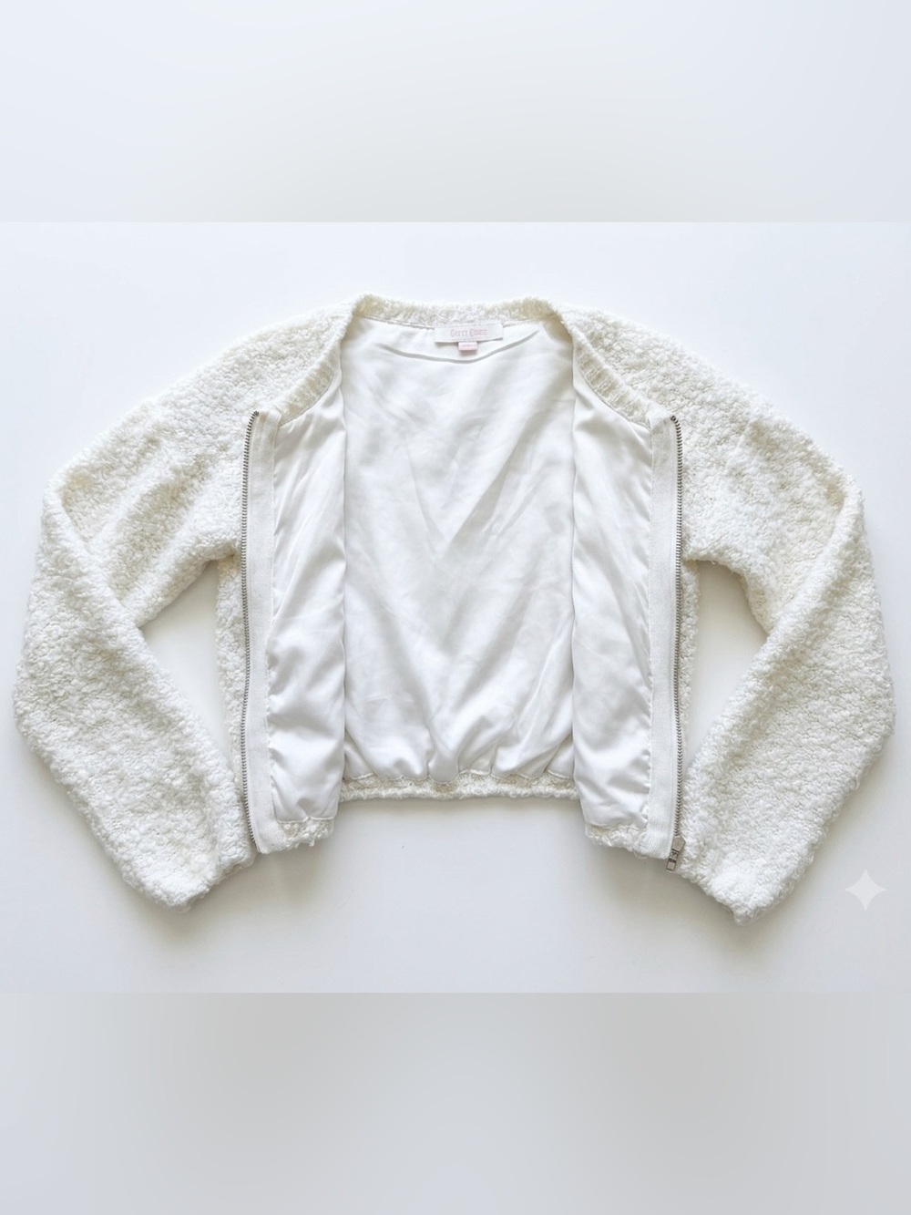 6ixty 8ight Creamy White Cropped Boucle Knit Zip Up Jacket Sweater Women’s M